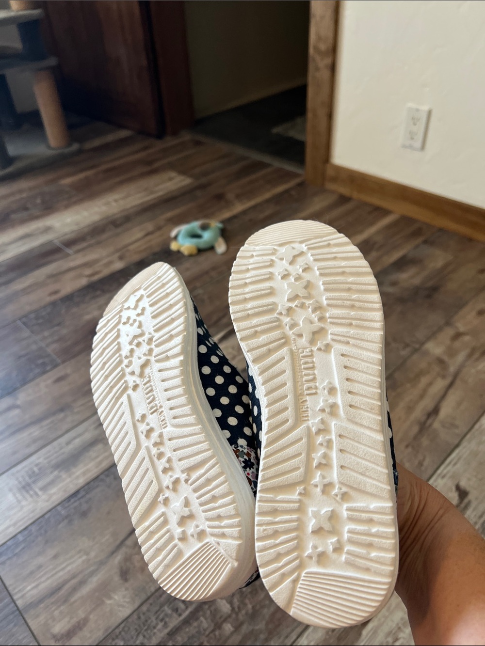 Hey Dude Navy Polka Dot Womens Slip-On Sneakers with Floral Trim - Picture 3 of 4